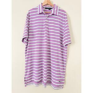 RLX Ralph Lauren XL Pink White Stripe Golf Active Stretch Sport Polo Shirt